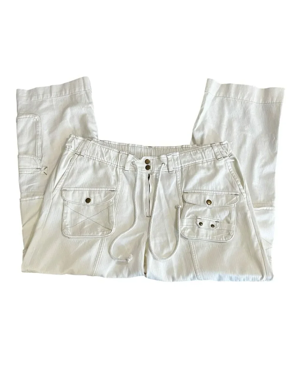 Free People We The Free Tahiti Cargo Pants Tofu Ivory XL Low Rise Utility